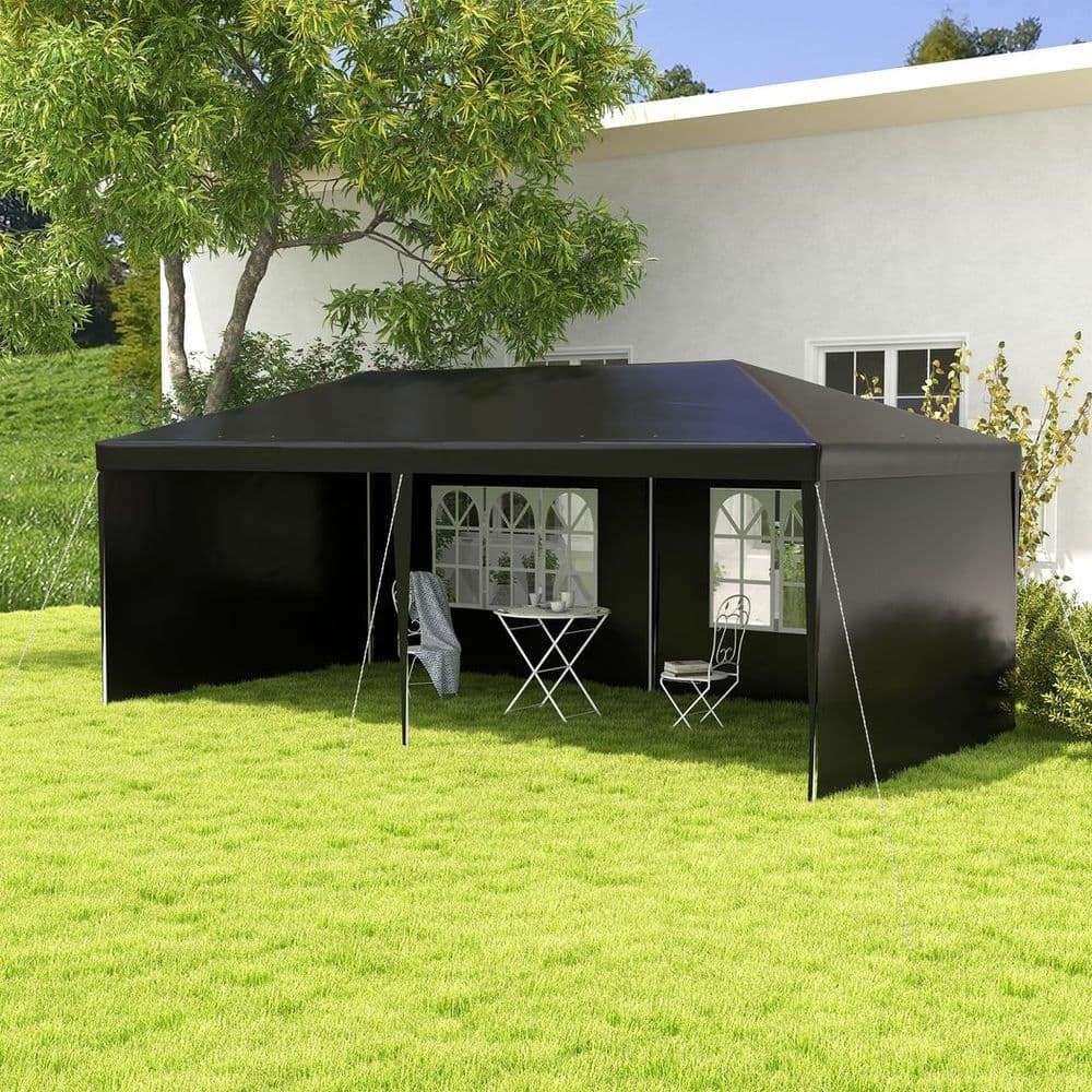 image-6m x 3m Garden Gazebo Marquee Canopy Party Tent Canopy Patio Black
