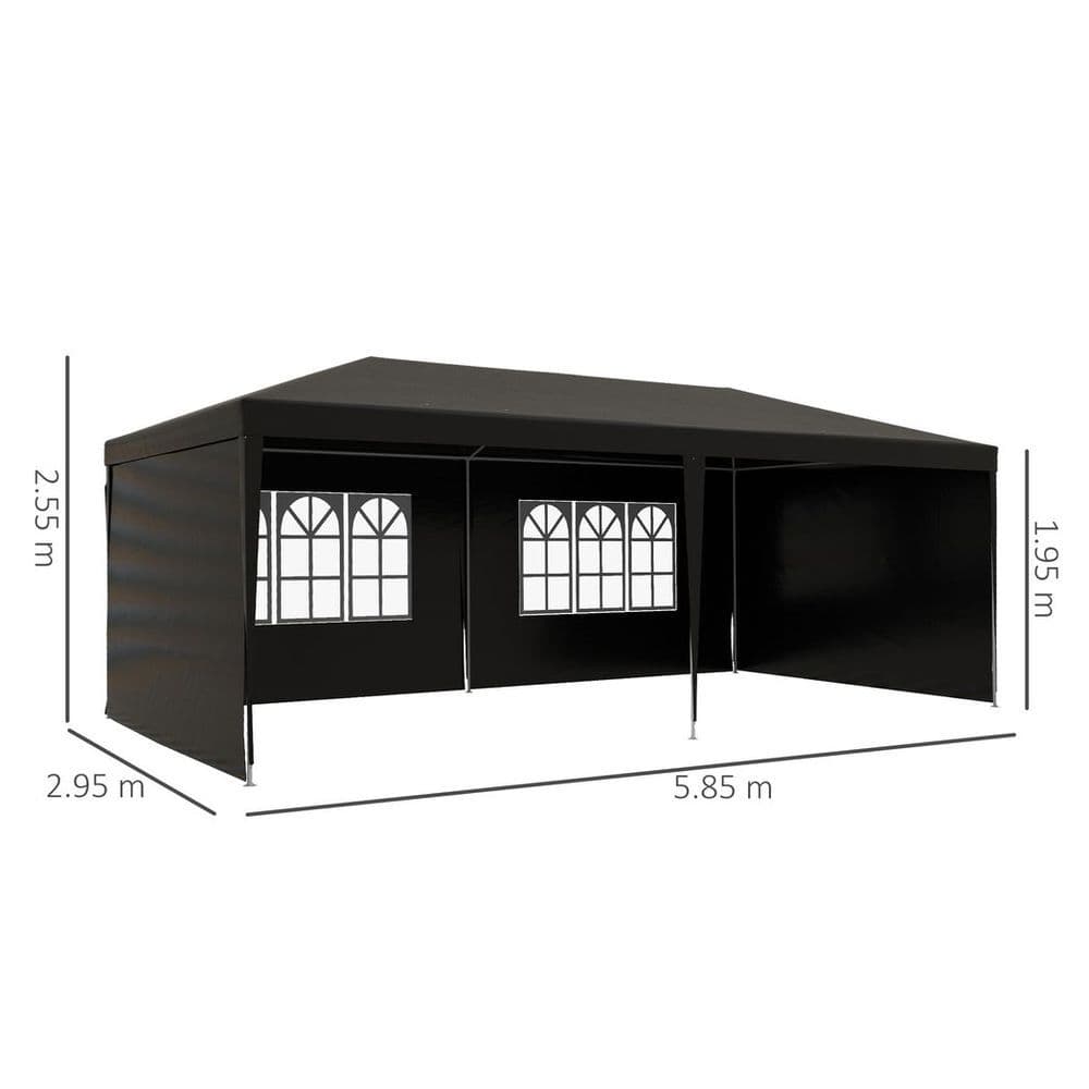 image-6m x 3m Garden Gazebo Marquee Canopy Party Tent Canopy Patio Black