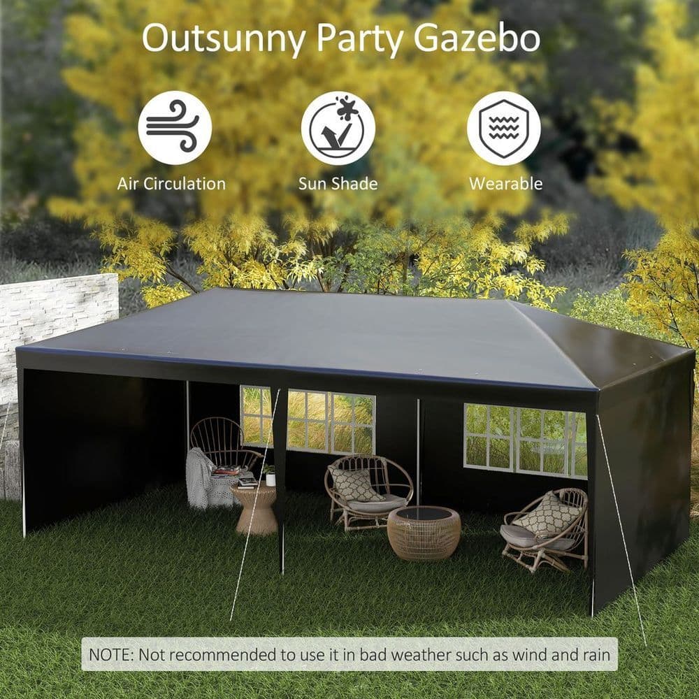 image-6m x 3m Garden Gazebo Marquee Canopy Party Tent Canopy Patio Black