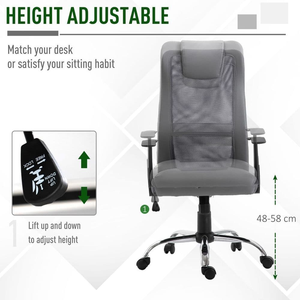 image-High Back Mesh Office Chair Swivel Chair w/ Headrest Armrests Grey