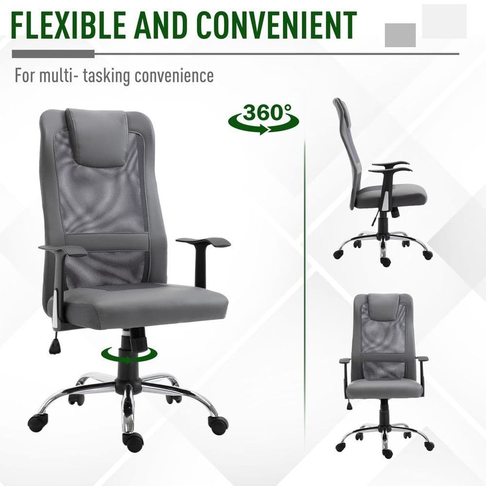 image-High Back Mesh Office Chair Swivel Chair w/ Headrest Armrests Grey
