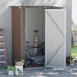 image-Outdoor Storage Shed Steel Garden Shed with Lockable Door Brown