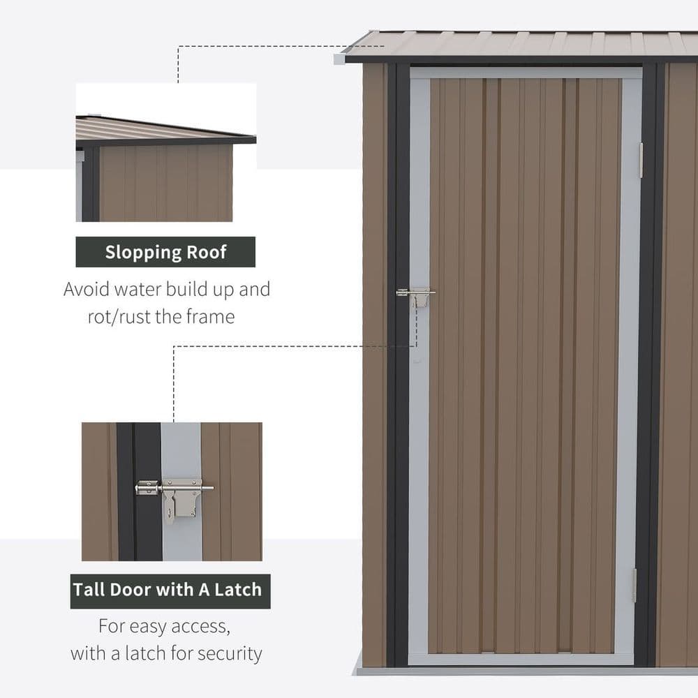 image-Outdoor Storage Shed Steel Garden Shed with Lockable Door Brown