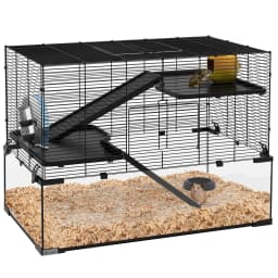 image-3 Tiers Hamster Cage w/ Deep Glass Bottom, Dish, Hut, 78.5 x 48.5 x 57cm