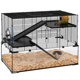 image-3 Tiers Hamster Cage w/ Deep Glass Bottom, Dish, Hut, 78.5 x 48.5 x 57cm