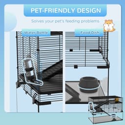 image-3 Tiers Hamster Cage w/ Deep Glass Bottom, Dish, Hut, 78.5 x 48.5 x 57cm