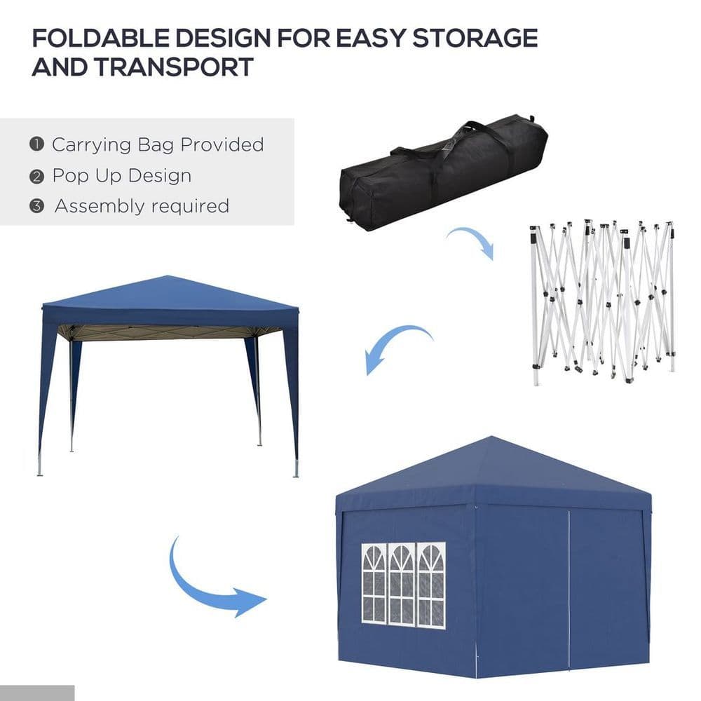 image-3mx3m Pop Up Gazebo Party Tent Canopy Marquee with Storage Bag Blue