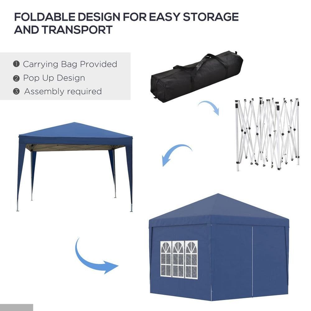 image-3mx3m Pop Up Gazebo Party Tent Canopy Marquee with Storage Bag Blue