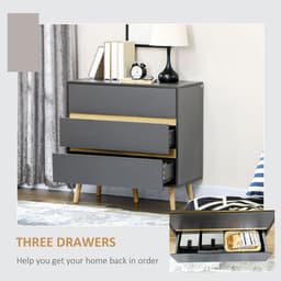 image-Chest of Drawers, 3 Drawer Storage Cabinet Organiser Bedroom Dark Grey