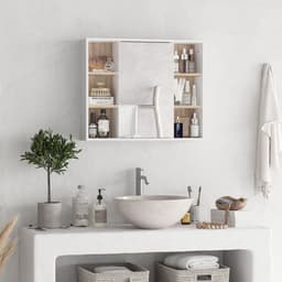 image-Wall Mounted Bathroom Storage Cabinet w/ Mirrored Door, Adjustable Shelf