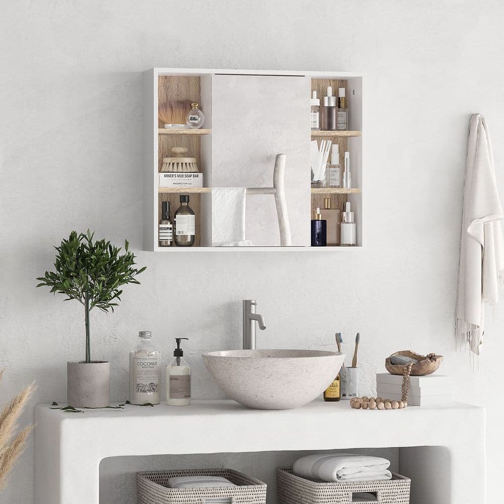 image-Wall Mounted Bathroom Storage Cabinet w/ Mirrored Door, Adjustable Shelf
