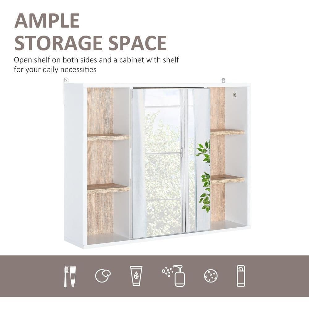 image-Wall Mounted Bathroom Storage Cabinet w/ Mirrored Door, Adjustable Shelf