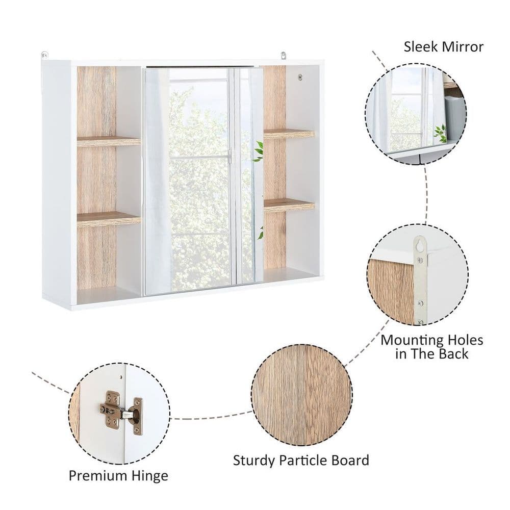 image-Wall Mounted Bathroom Storage Cabinet w/ Mirrored Door, Adjustable Shelf