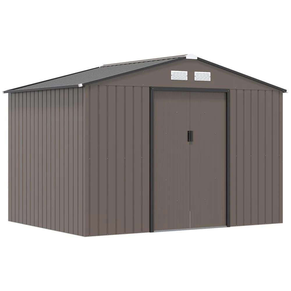 image-9 X 6FT Outdoor Storage Garden Shed Sliding Door Galvanised Metal Brown