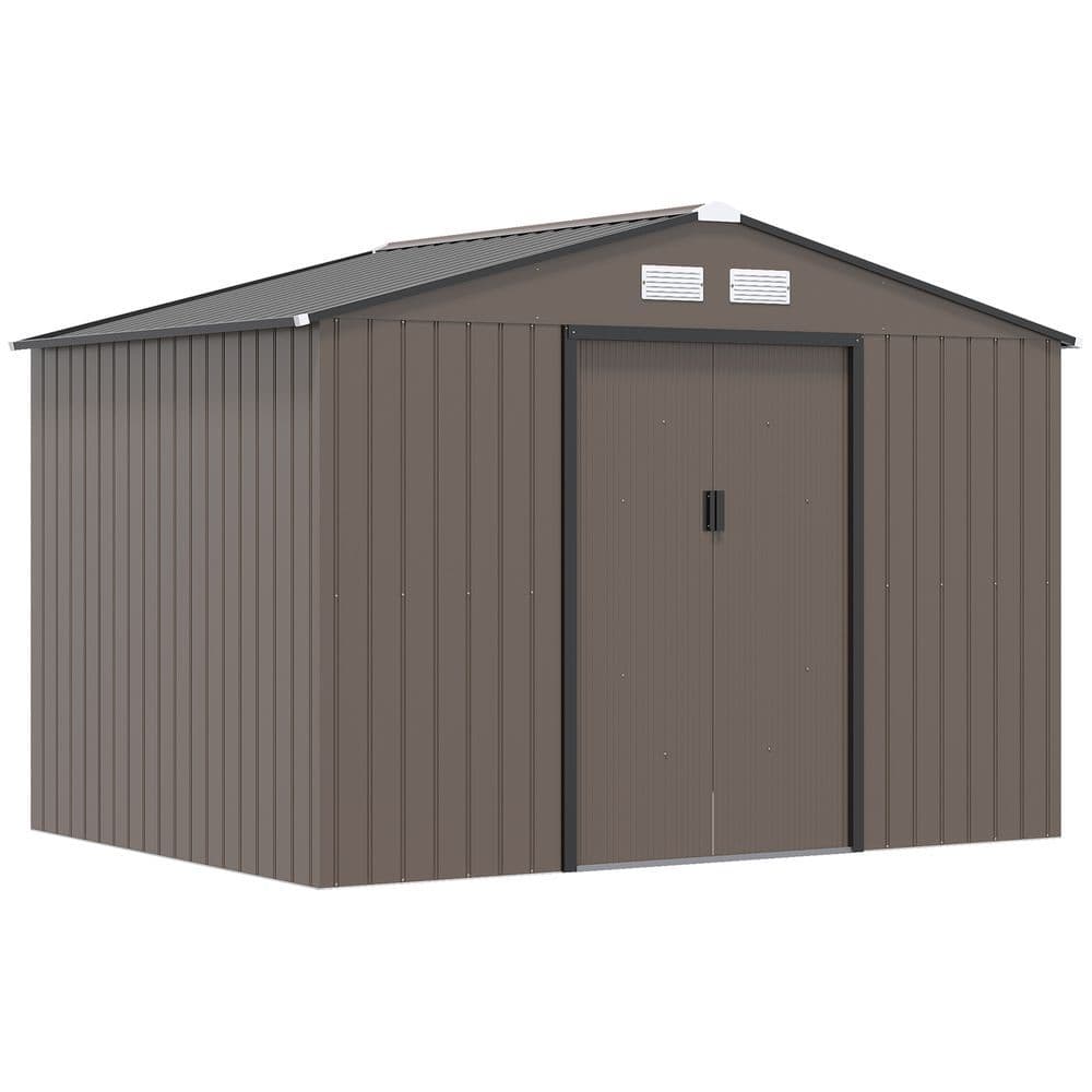 image-9 X 6FT Outdoor Storage Garden Shed Sliding Door Galvanised Metal Brown