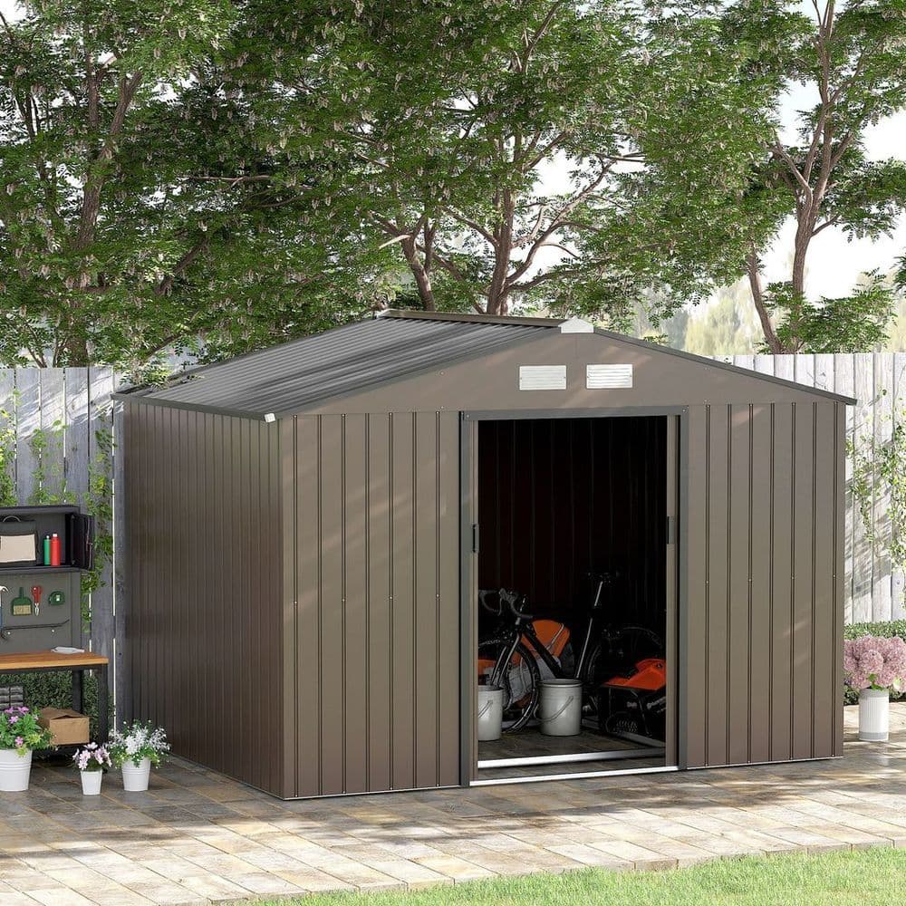 image-9 X 6FT Outdoor Storage Garden Shed Sliding Door Galvanised Metal Brown
