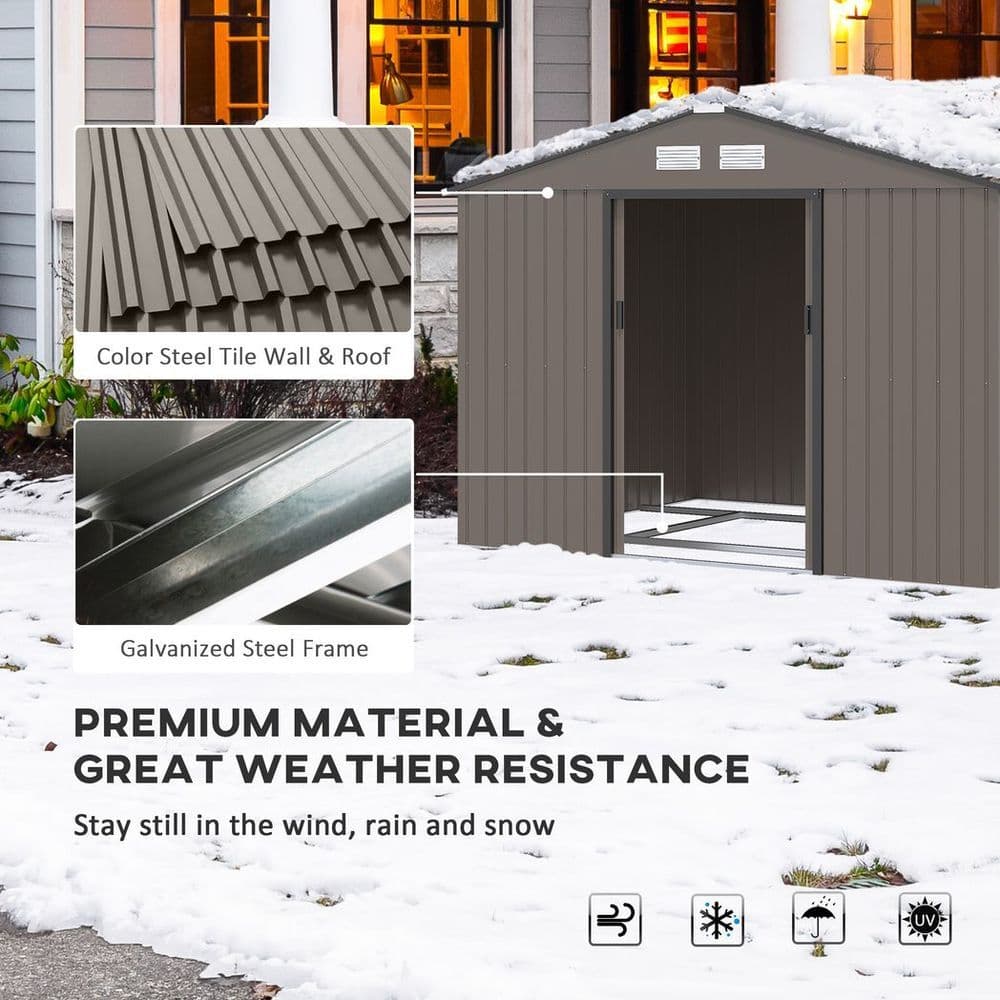 image-9 X 6FT Outdoor Storage Garden Shed Sliding Door Galvanised Metal Brown
