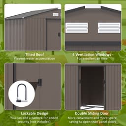 image-9 X 6FT Outdoor Storage Garden Shed Sliding Door Galvanised Metal Brown