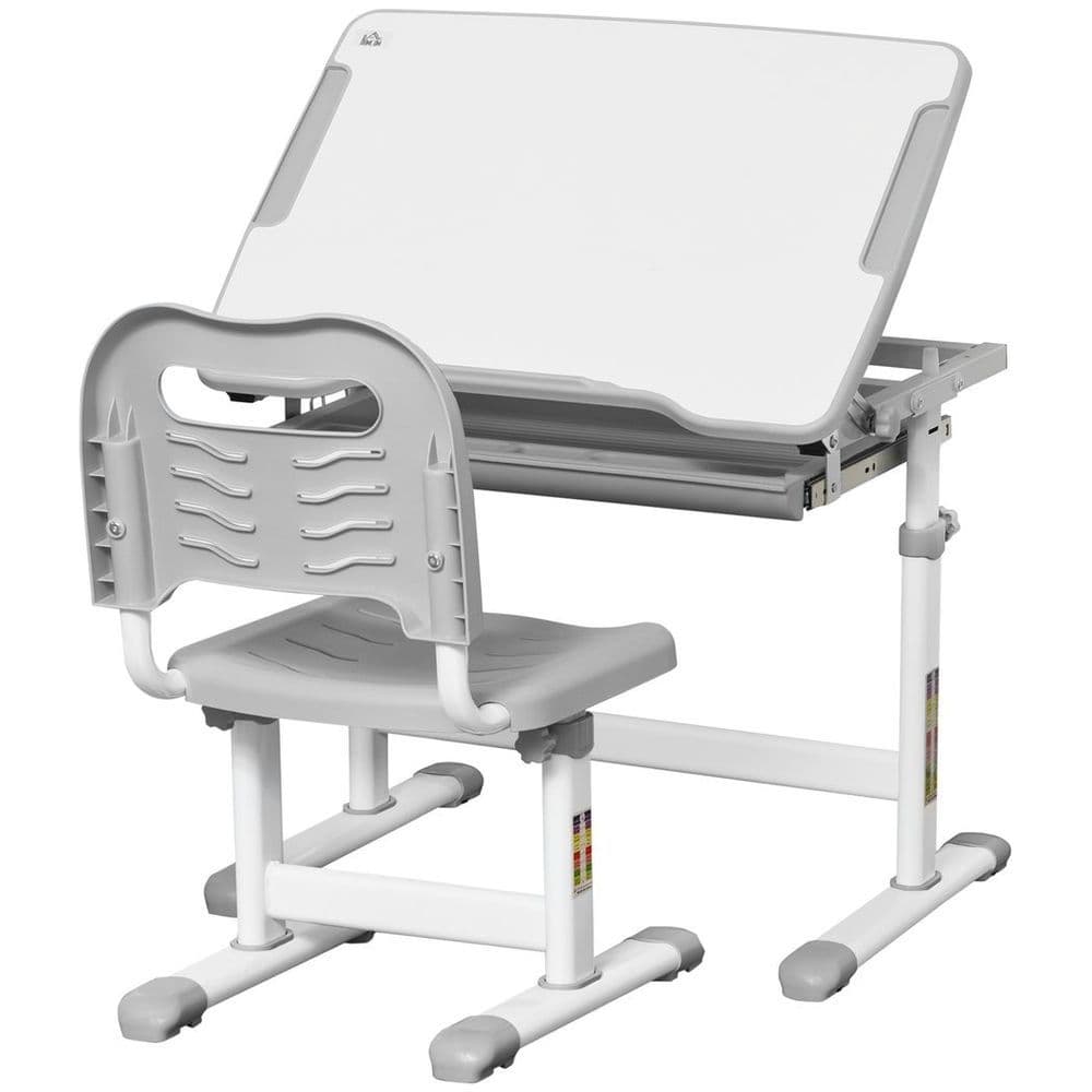 image-Kids Desk and Chair Set Adjustable Tiltable w/ Drawer, Pen Slot, Hook