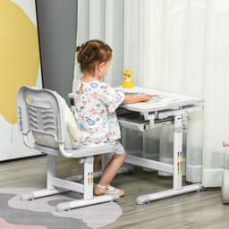 image-Kids Desk and Chair Set Adjustable Tiltable w/ Drawer, Pen Slot, Hook
