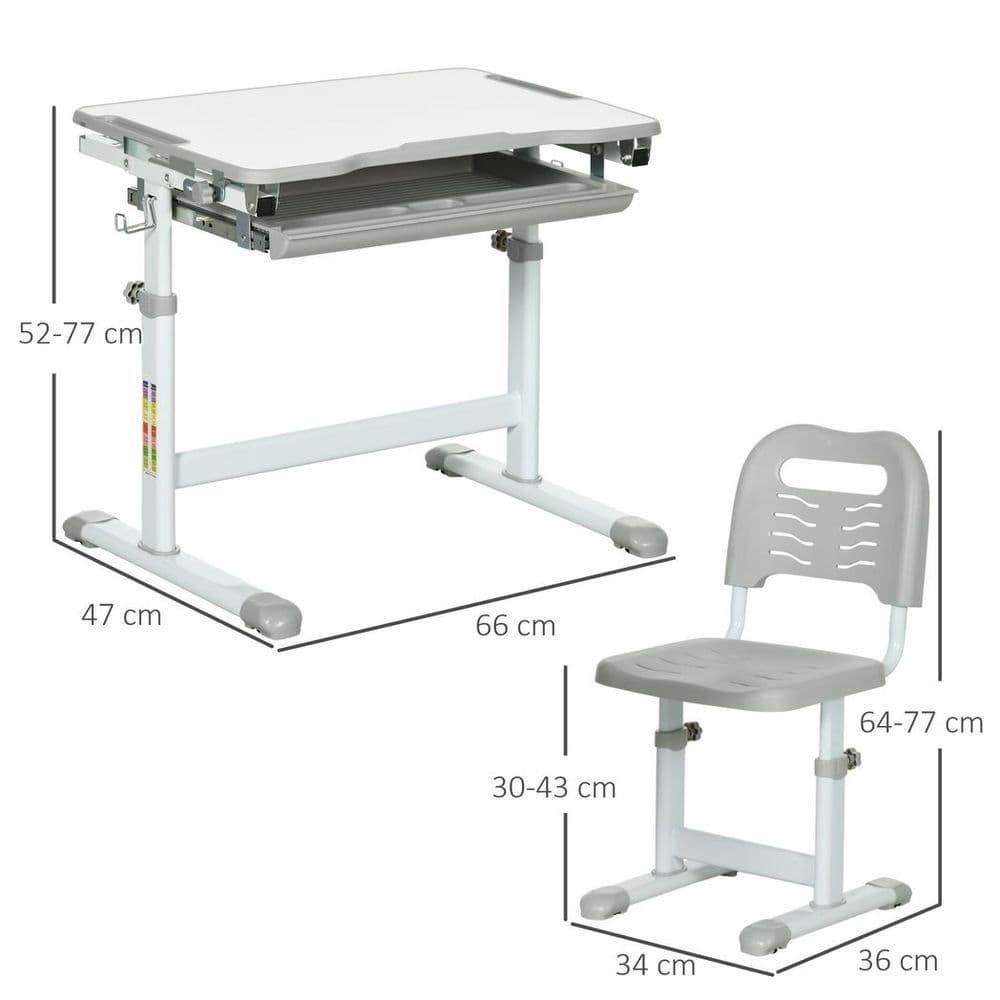 image-Kids Desk and Chair Set Adjustable Tiltable w/ Drawer, Pen Slot, Hook