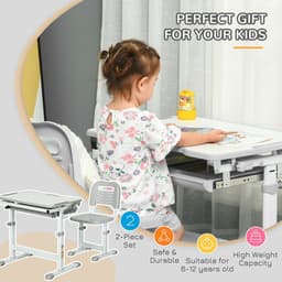 image-Kids Desk and Chair Set Adjustable Tiltable w/ Drawer, Pen Slot, Hook