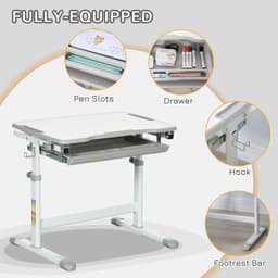 image-Kids Desk and Chair Set Adjustable Tiltable w/ Drawer, Pen Slot, Hook