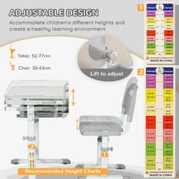 image-Kids Desk and Chair Set Adjustable Tiltable w/ Drawer, Pen Slot, Hook