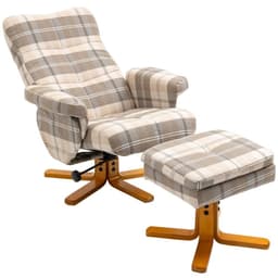 image-Recliner Chair and Footstool Linen-touch Fabric Wooden Base Multicolour