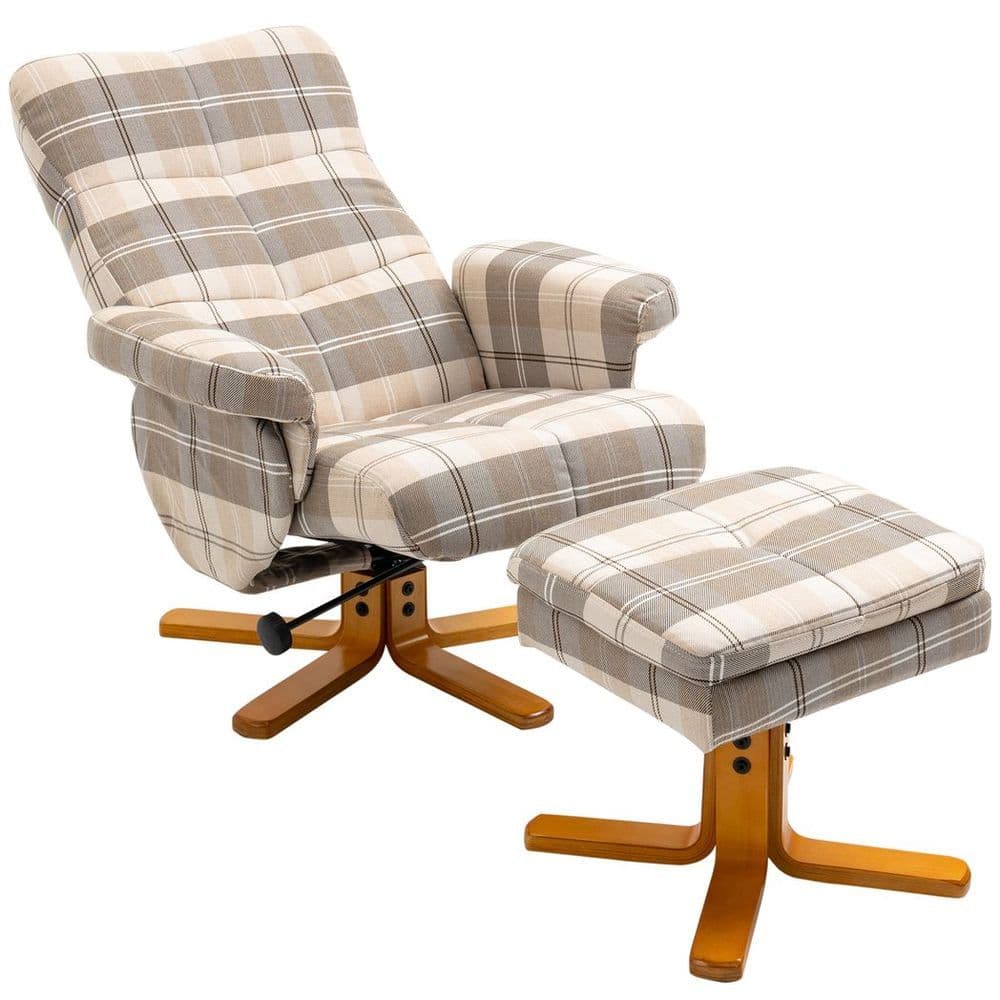 image-Recliner Chair and Footstool Linen-touch Fabric Wooden Base Multicolour
