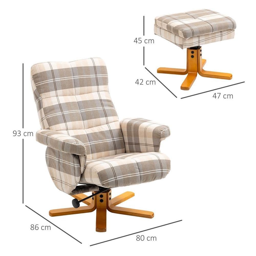 image-Recliner Chair and Footstool Linen-touch Fabric Wooden Base Multicolour