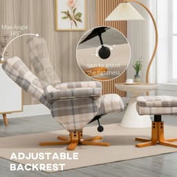 image-Recliner Chair and Footstool Linen-touch Fabric Wooden Base Multicolour