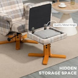 image-Recliner Chair and Footstool Linen-touch Fabric Wooden Base Multicolour