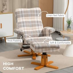 image-Recliner Chair and Footstool Linen-touch Fabric Wooden Base Multicolour