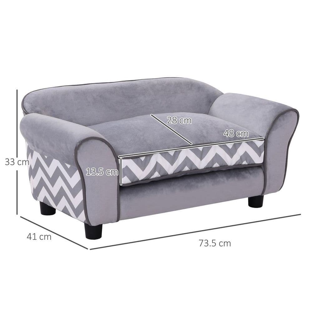 image-Dog Sofa Cat Couch Bed for XS Dogs w/ Removable Sponge Cushion - Grey
