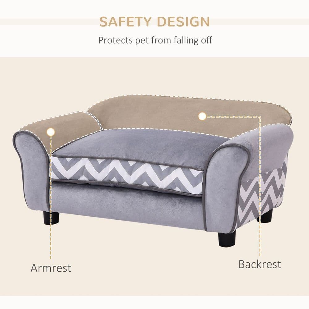 image-Dog Sofa Cat Couch Bed for XS Dogs w/ Removable Sponge Cushion - Grey