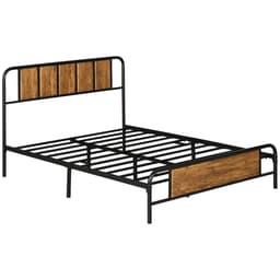 image-Double Bed Frame Steel Bed Base with Headboard 145 x 199cm Brown