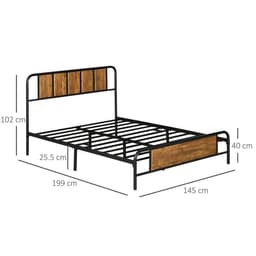 image-Double Bed Frame Steel Bed Base with Headboard 145 x 199cm Brown