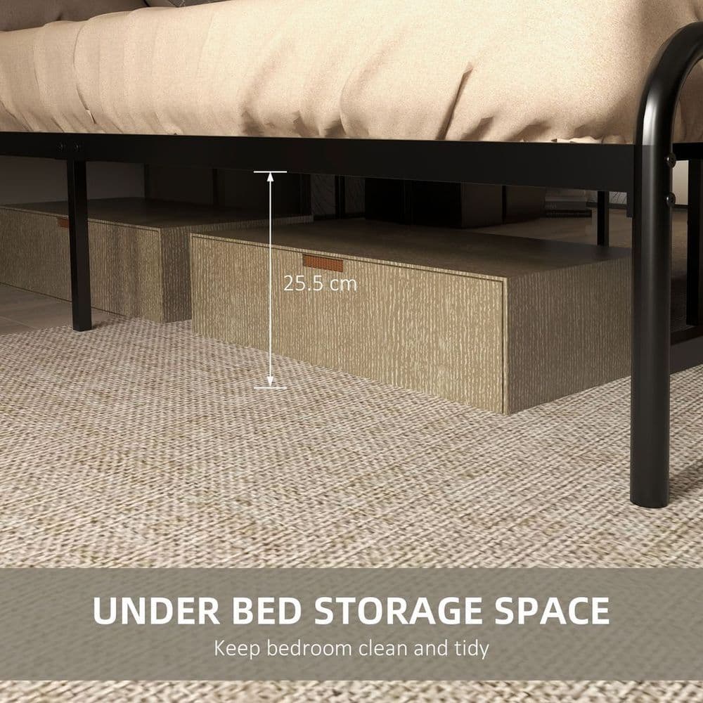 image-Double Bed Frame Steel Bed Base with Headboard 145 x 199cm Brown