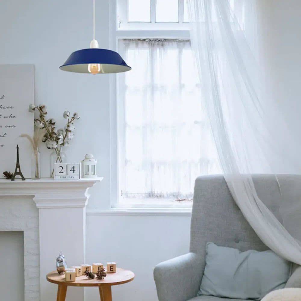 image-Navy Blue Retro Vintage Lampshade Easy Fit E27 Base Industrial Pendant Metal 36cm Lamp Light Shades