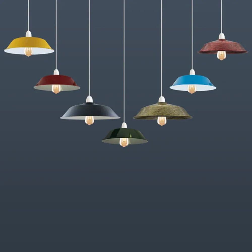 image-Navy Blue Retro Vintage Lampshade Easy Fit E27 Base Industrial Pendant Metal 36cm Lamp Light Shades
