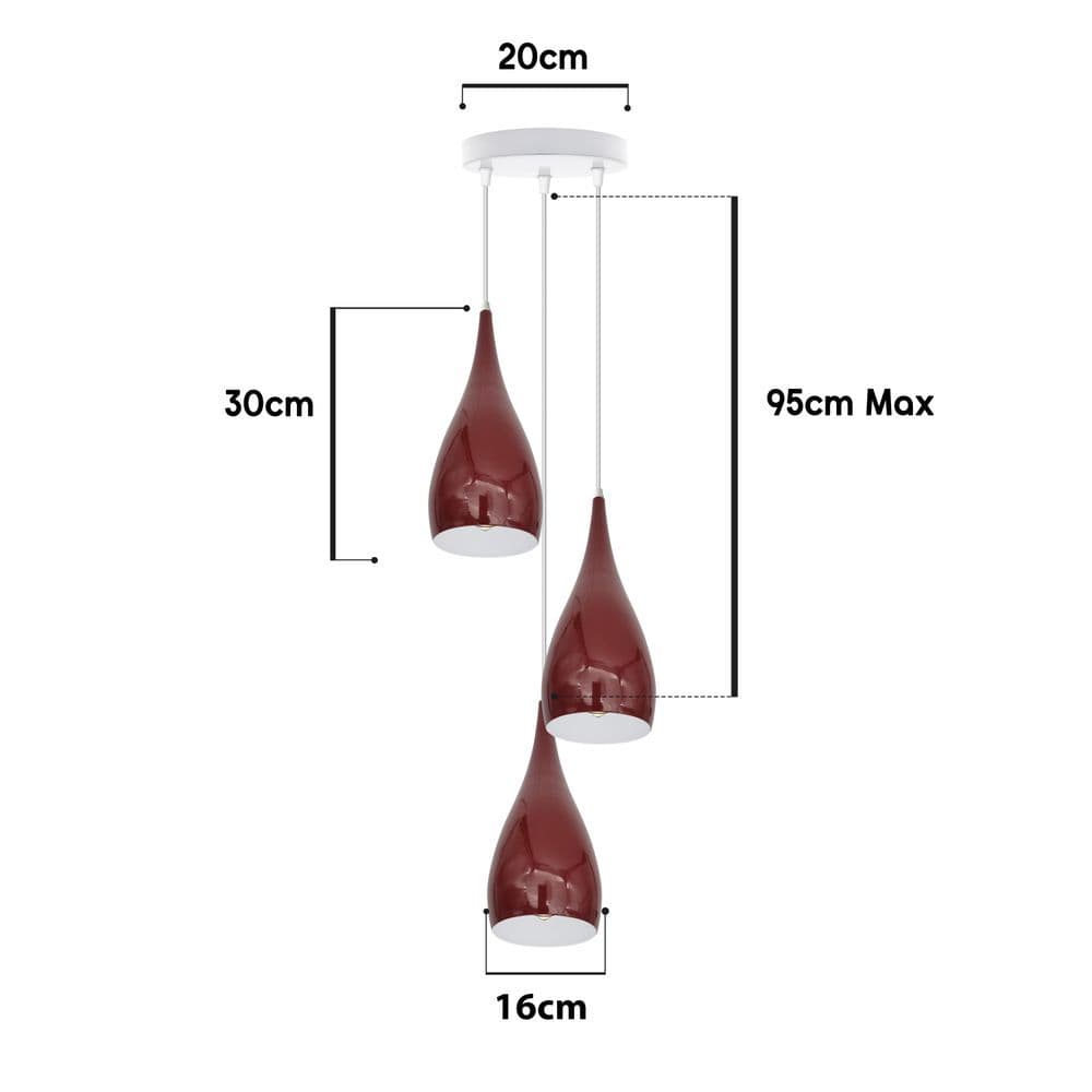 image-4 Head Modern Industrial Metal E27 Burgundy Teardrop Pendant Light Hanging Light Fixture