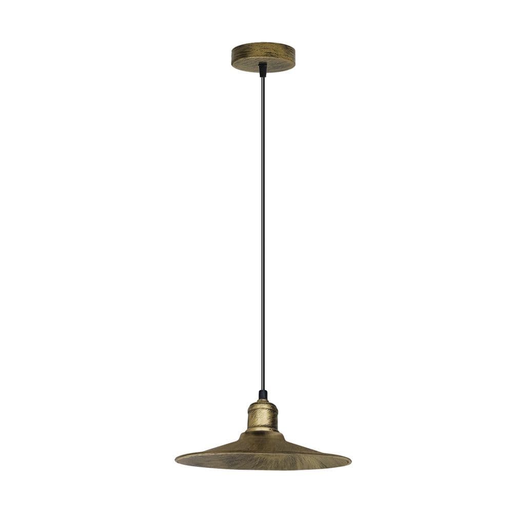 image-Vintage Industrial Brushed Brass Ceiling Pendant Light Adjustable Cord E27 Base Hand Brushed Finished Flat Cone Shaped