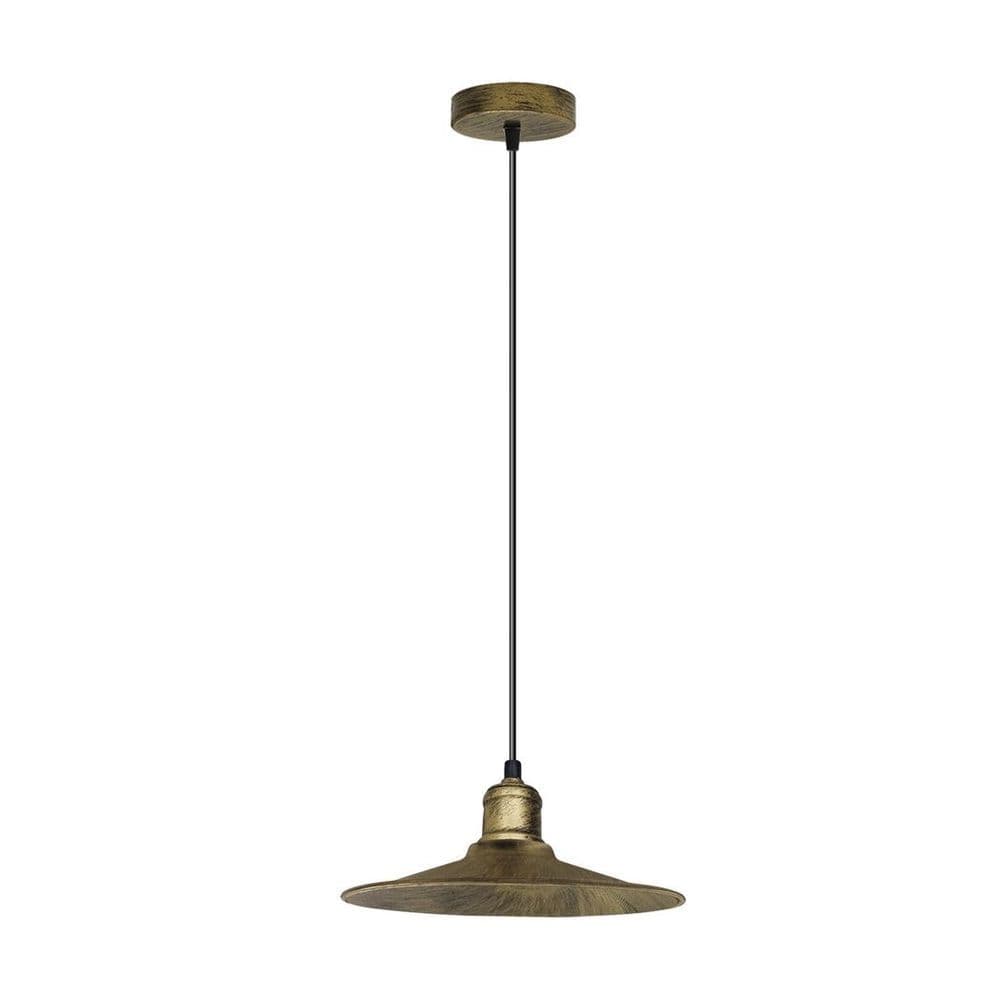 image-Vintage Industrial Brushed Brass Ceiling Pendant Light Adjustable Cord E27 Base Hand Brushed Finished Flat Cone Shaped