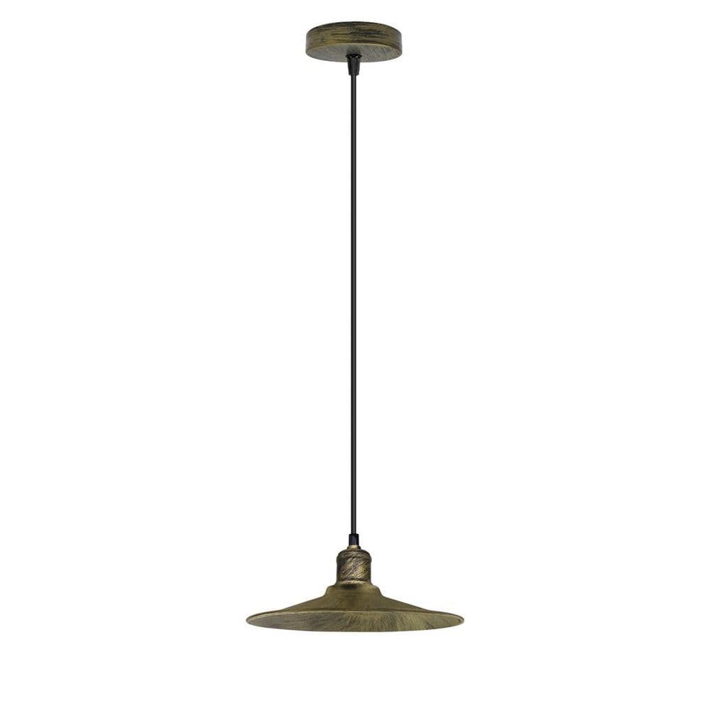 image-Vintage Industrial Brushed Brass Ceiling Pendant Light Adjustable Cord E27 Base Hand Brushed Finished Flat Cone Shaped