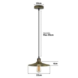 image-Vintage Industrial Brushed Brass Ceiling Pendant Light Adjustable Cord E27 Base Hand Brushed Finished Flat Cone Shaped