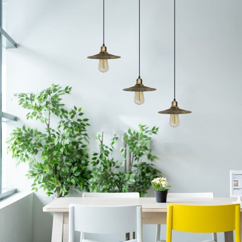 image-3 Head Vintage Industrial Brushed Brass Ceiling Pendant Easy Fit Light Metal 22cm Ceiling Lighting Shade
