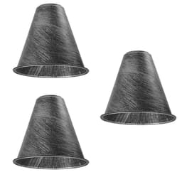 image-3 Pack Vintage Retro Industrial Metal Brushed Silver Cone Shape 18cm Shade Easy Fit