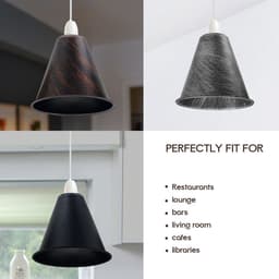 image-3 Pack Vintage Retro Industrial Metal Brushed Silver Cone Shape 18cm Shade Easy Fit