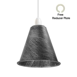 image-3 Pack Vintage Retro Industrial Metal Brushed Silver Cone Shape 18cm Shade Easy Fit